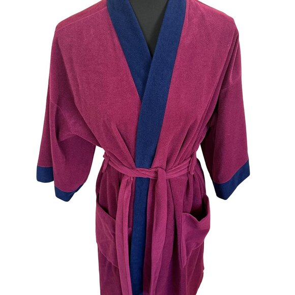 Vtg Mens Bathrobe Purple Vanity Fair For Him XL USA Pockets Fuchsia Robe Tie - Picture 1 of 8